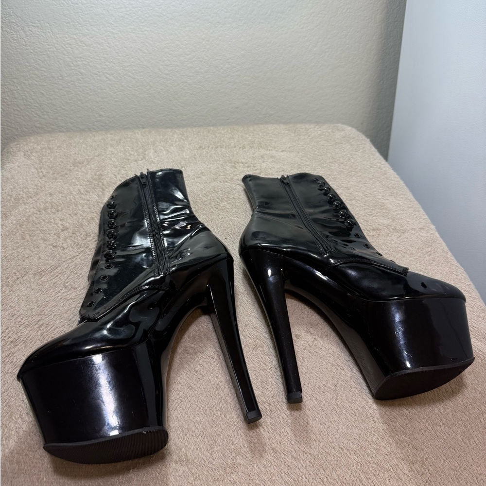 Black Latex Leather Platform Heels | Stripper / Pole Dancing Heels | $100 | S:10